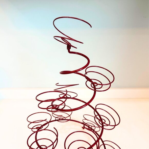Vintage Cupcake Muffin Stand Holder Christmas Tree Red Spiral Wire Ornaments - Picture 2 of 7